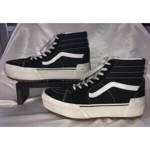 Vans Sk8-Hi Shoes Suede Thick Sole Black White Strip Unisex Sz Mens 9.5 Women 11